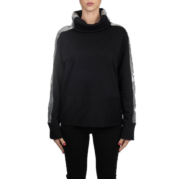 Pinko Silver Mesh Chainmail Turtleneck Stripe Detail Sweatshirt Black Size M - Picture 1 of 15